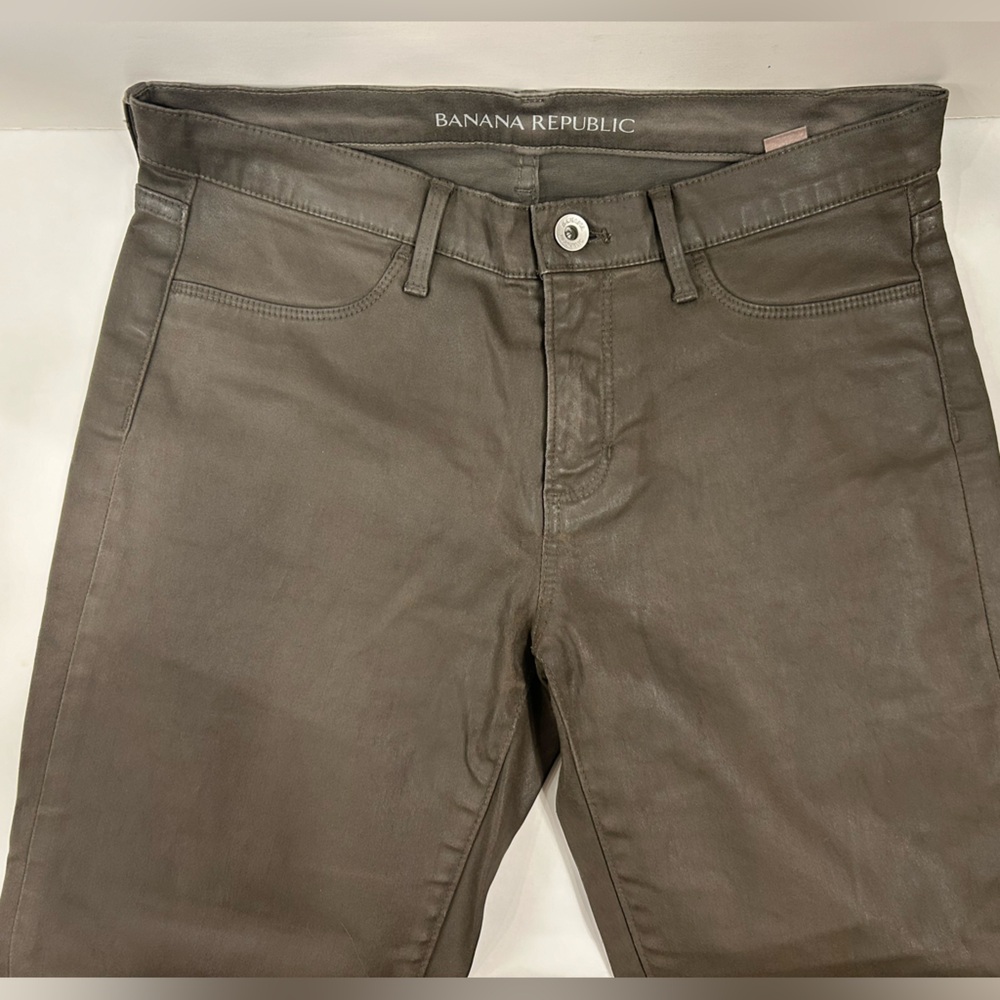 BANANA REPUBLIC Olive Green / Taupe Luxe Sateen Coated Pants - Size 26